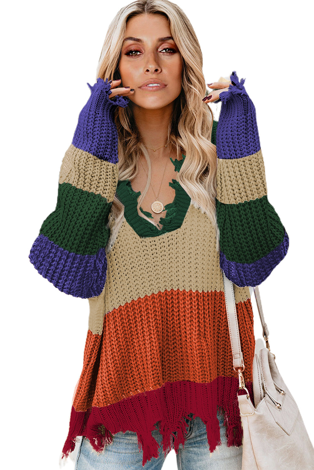 Colorblock Distressed Sweater