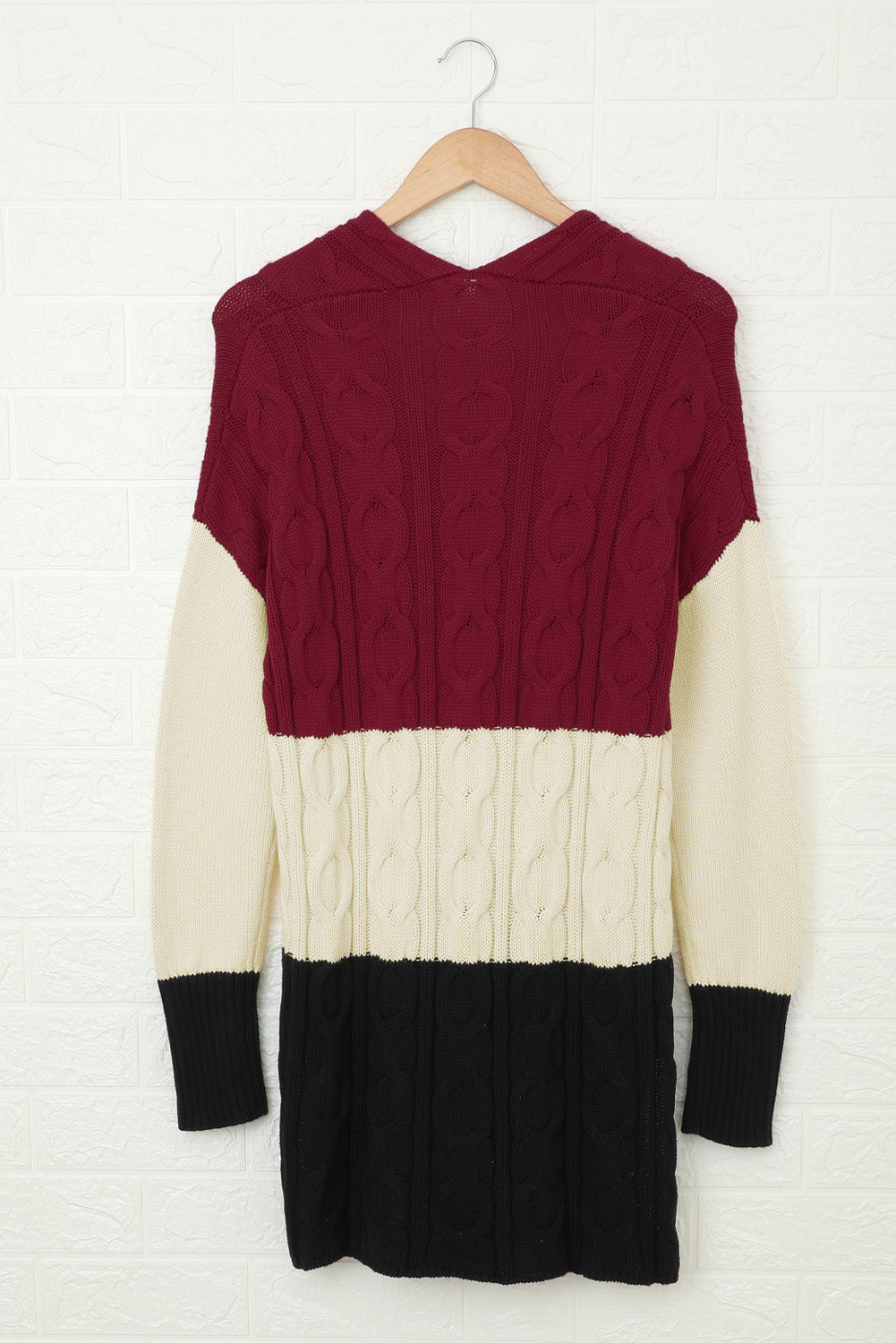 Colorblock Cable Knit Sweater with Slits