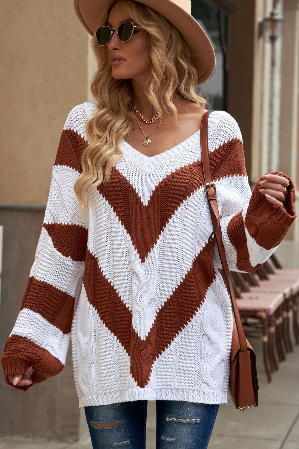 Color Block Drop Shoulder Oversize Sweater