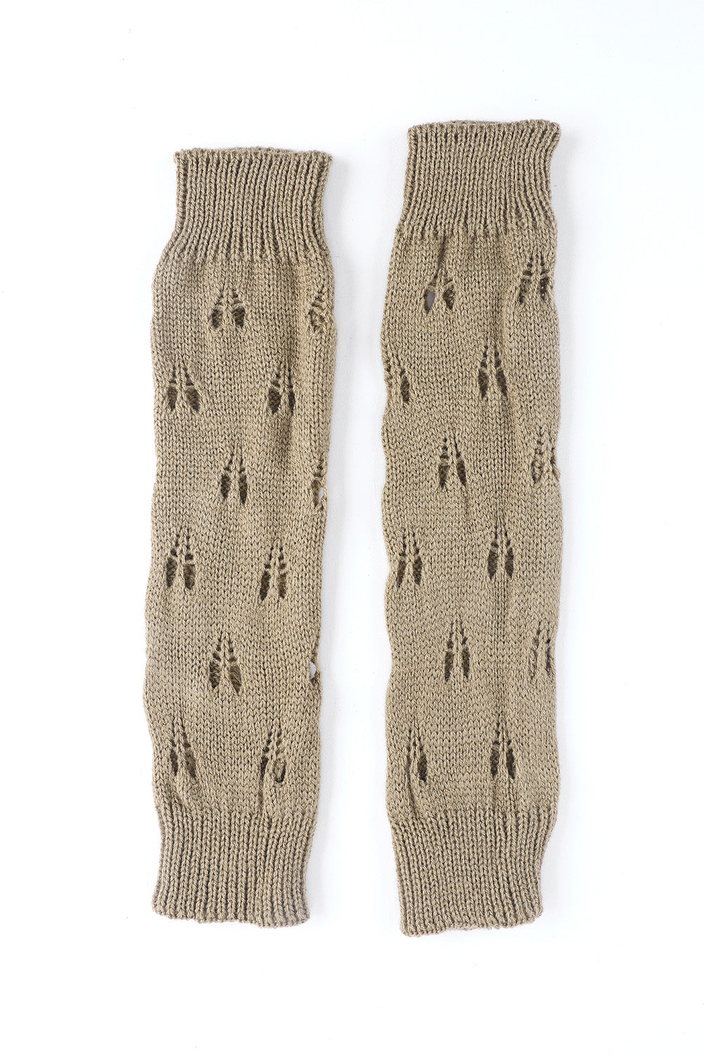 Khaki Hollow Out Heart Pattern Knitted Fingerless Gloves