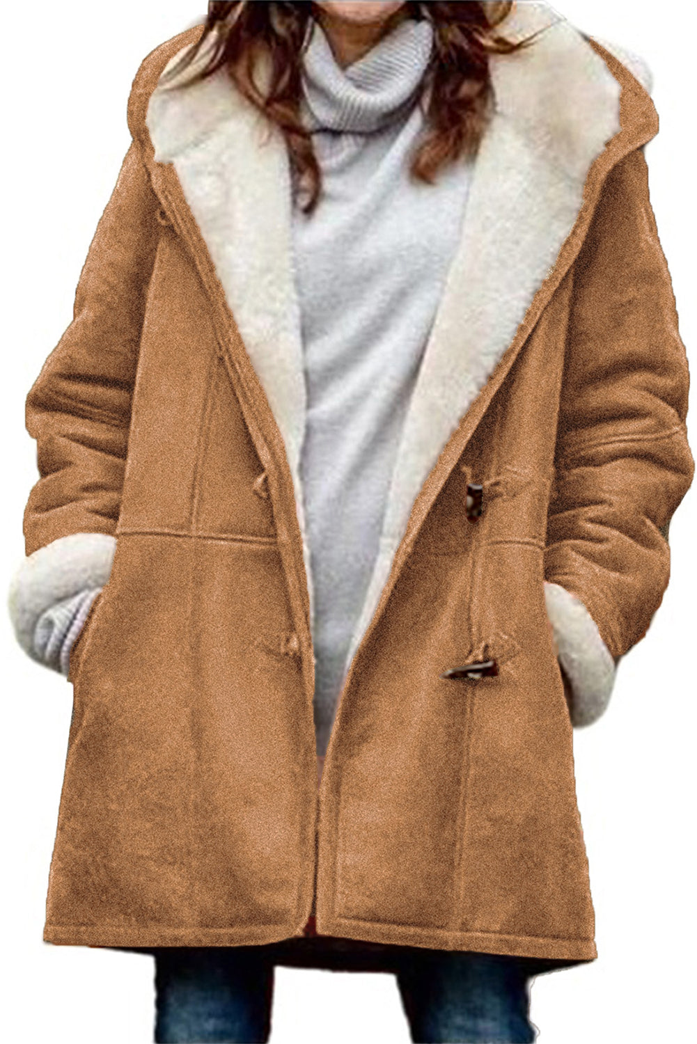 Fleece Suede Mid-length Hooded Coat