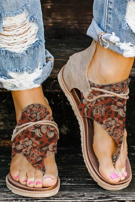 Floral Leopard Mixed Print Flip Flop Sandals