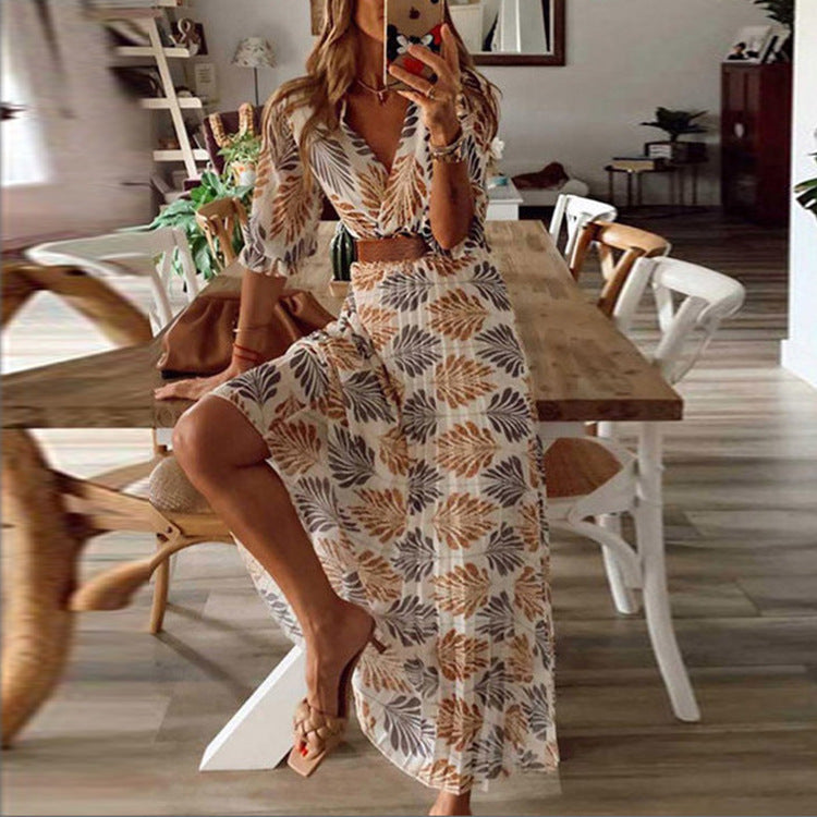 Floral Boho Long Sleeve Half Sleeve Dress