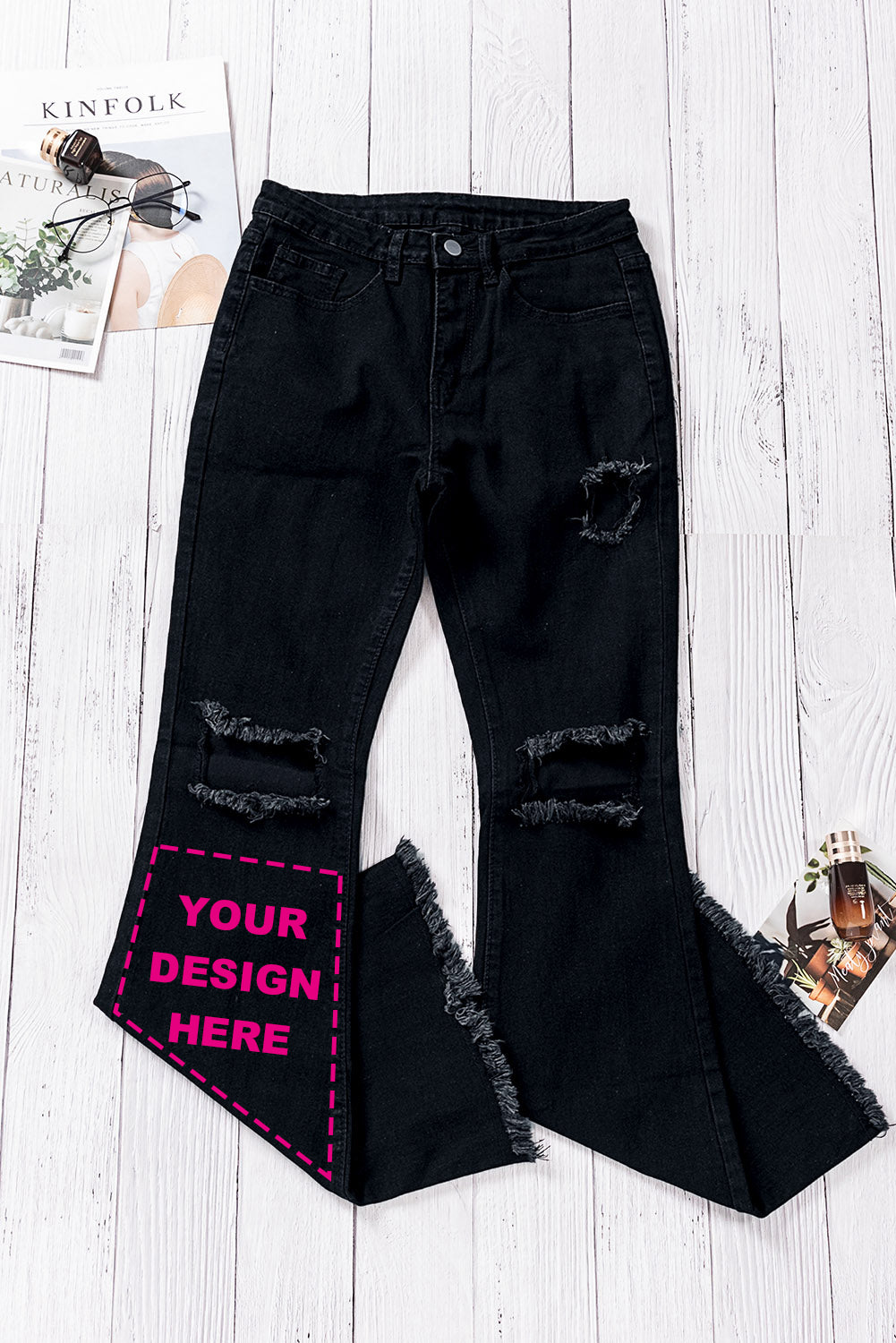 High Waist Ripped Bell Bottom Jeans