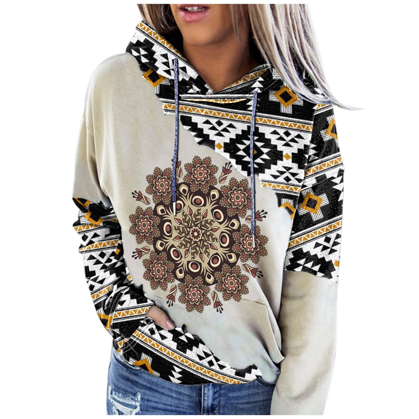 Women's Fashion Casual Ethnic Print Sweatshirt