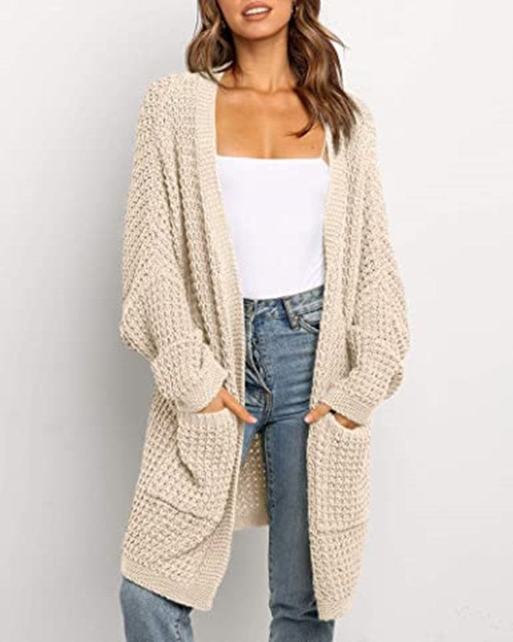 Women's solid color loose cardigan sweater