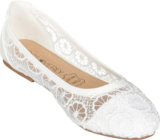 CLOVERLAY Women'S Ballet Shoe Floral Breathable Crochet Lace Ballet Flats