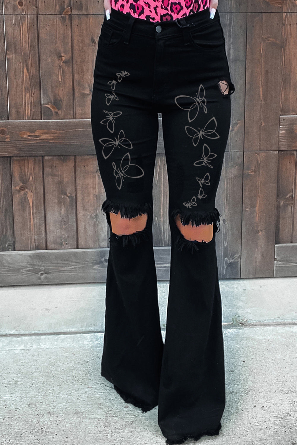 High Waist Ripped Bell Bottom Jeans