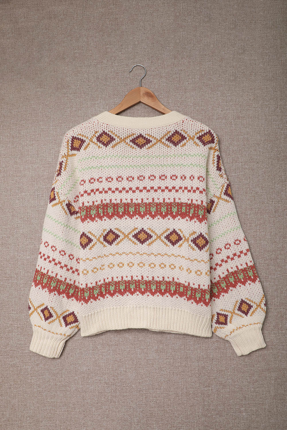 Multicolor Tribal Pattern V Neck Button Front Cardigan