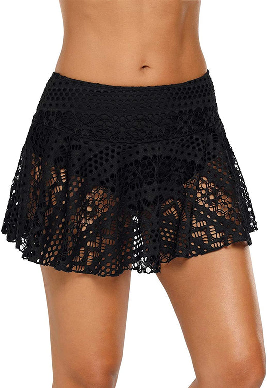 REKITA Womens Swim Skirt Lace Crochet Skort Bikini Bottom