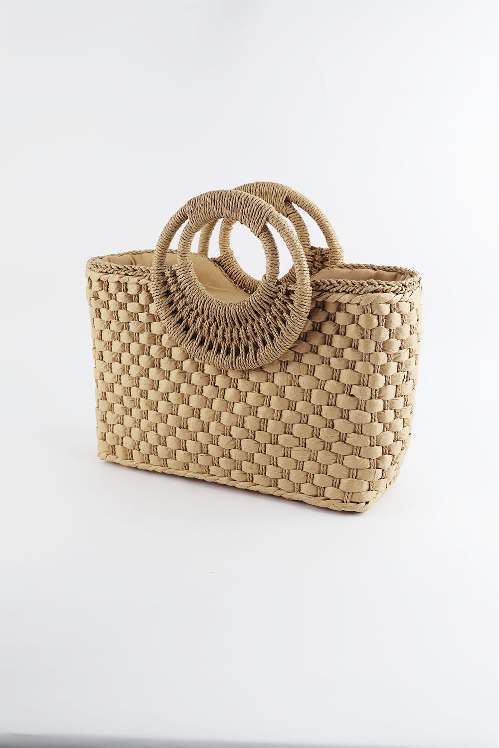 Khaki Vintage Square Portable Handwoven Beach Bag
