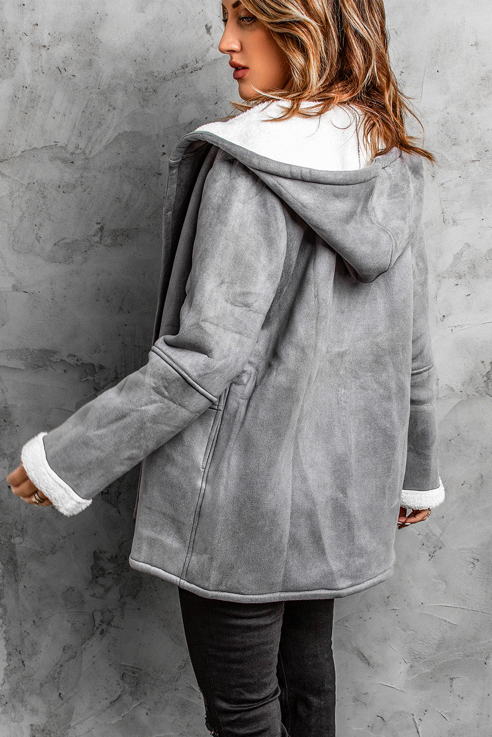 Fleece Suede Mid-length Hooded Coat