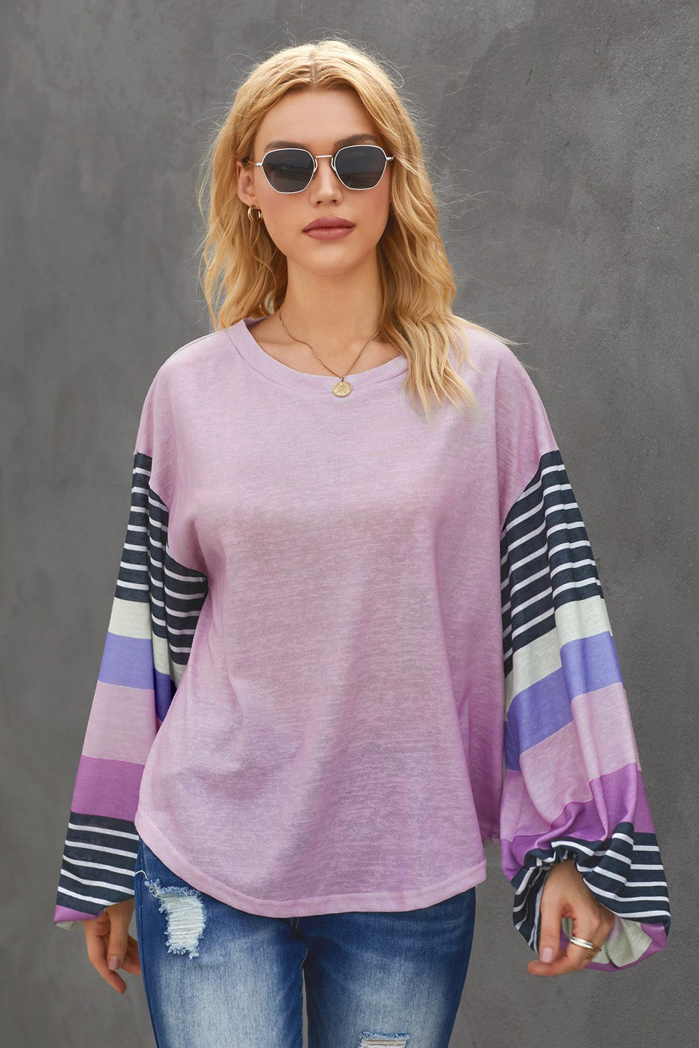 Striped Colorblock Long Sleeve Knit Top