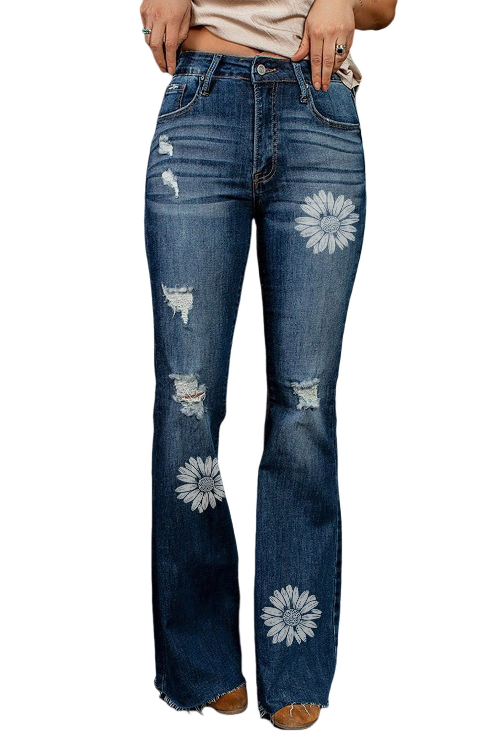 Dark Wash Mid Rise Flare Jeans