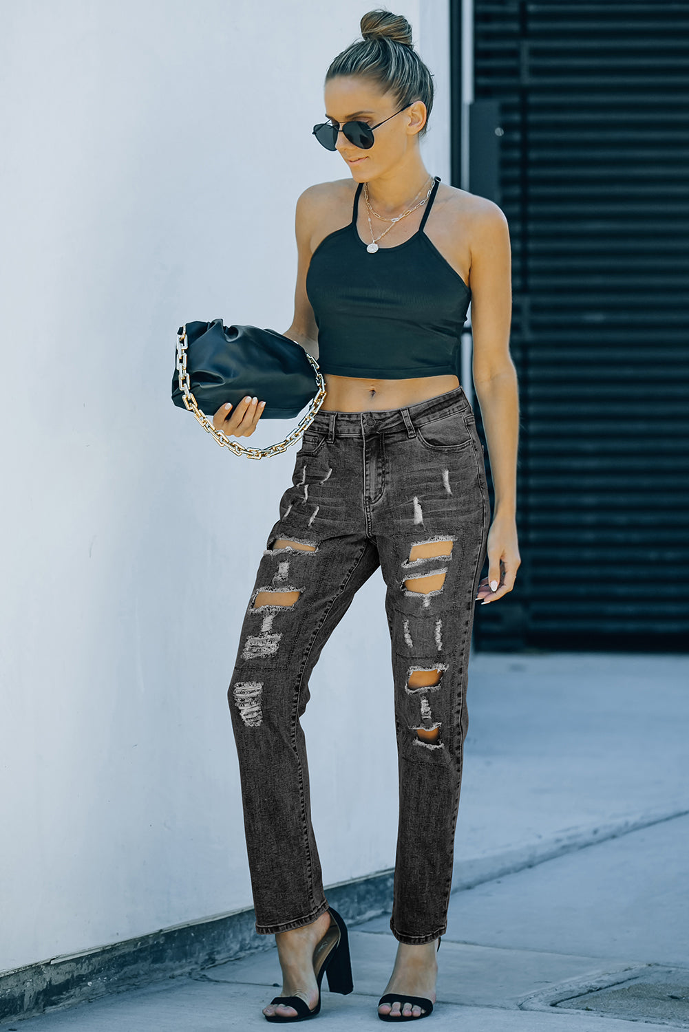 HAMMER AND FREE Graphic Cutout Ribbed Jeans