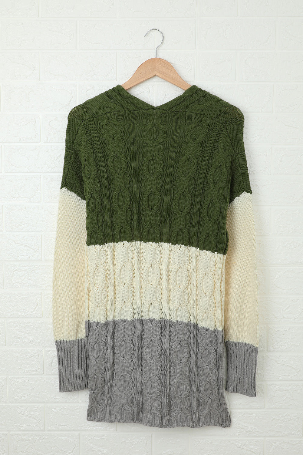 Colorblock Cable Knit Sweater with Slits