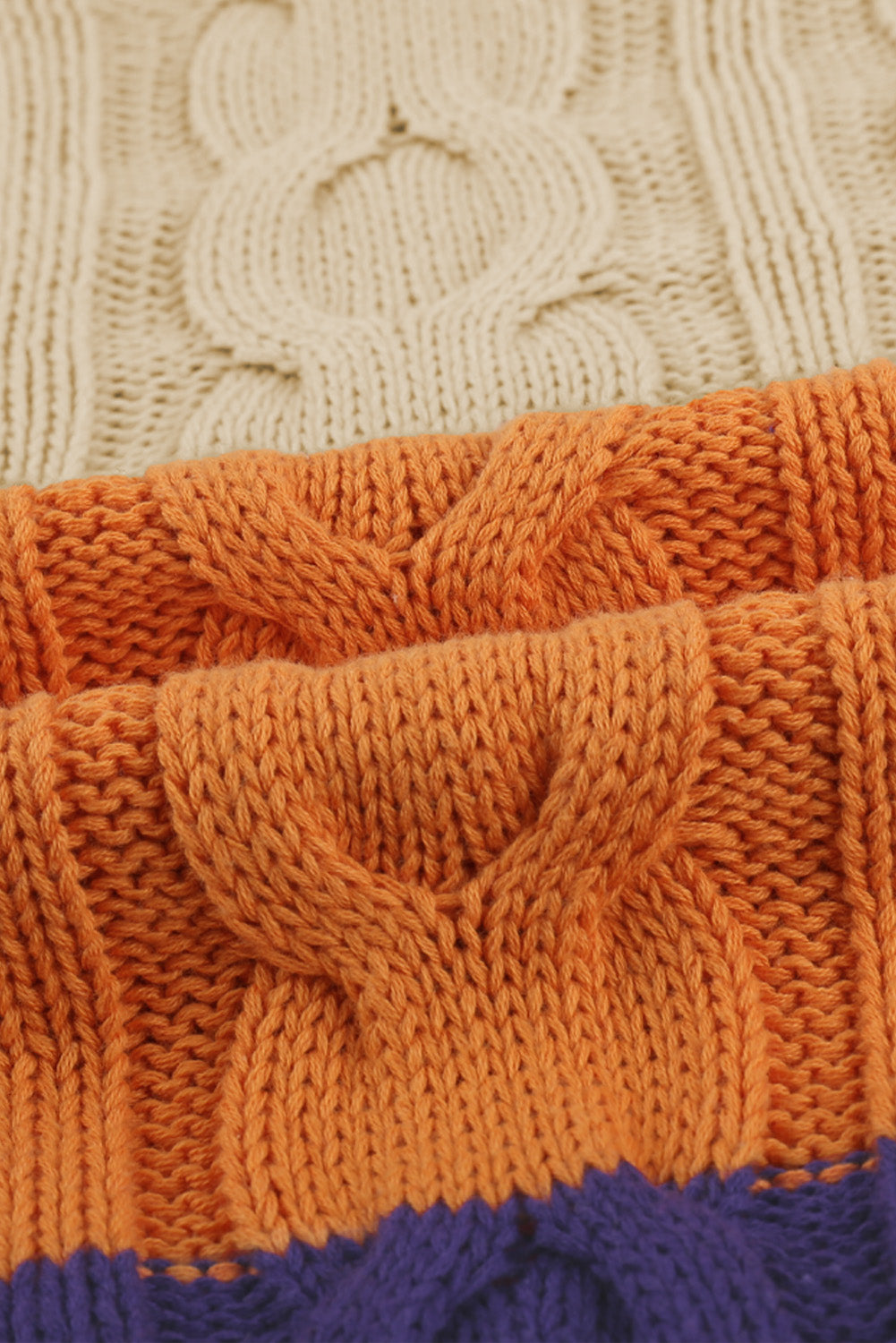 Colorblock Cable Knit Sweater with Slits