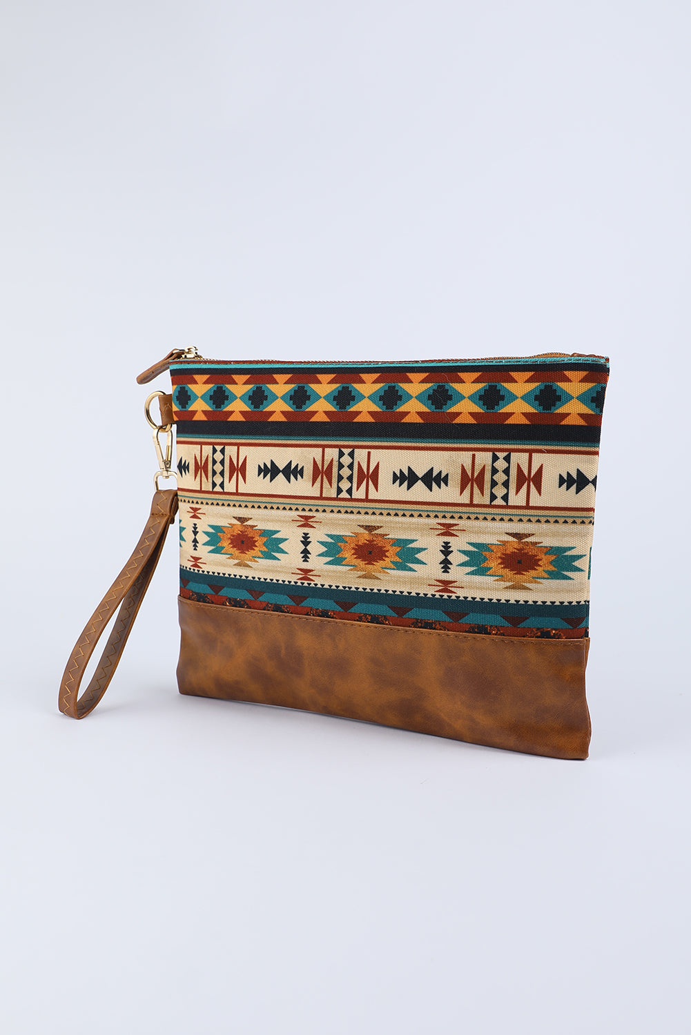 Multicolor Western Aztec Print Zipper PU Leather Clutch