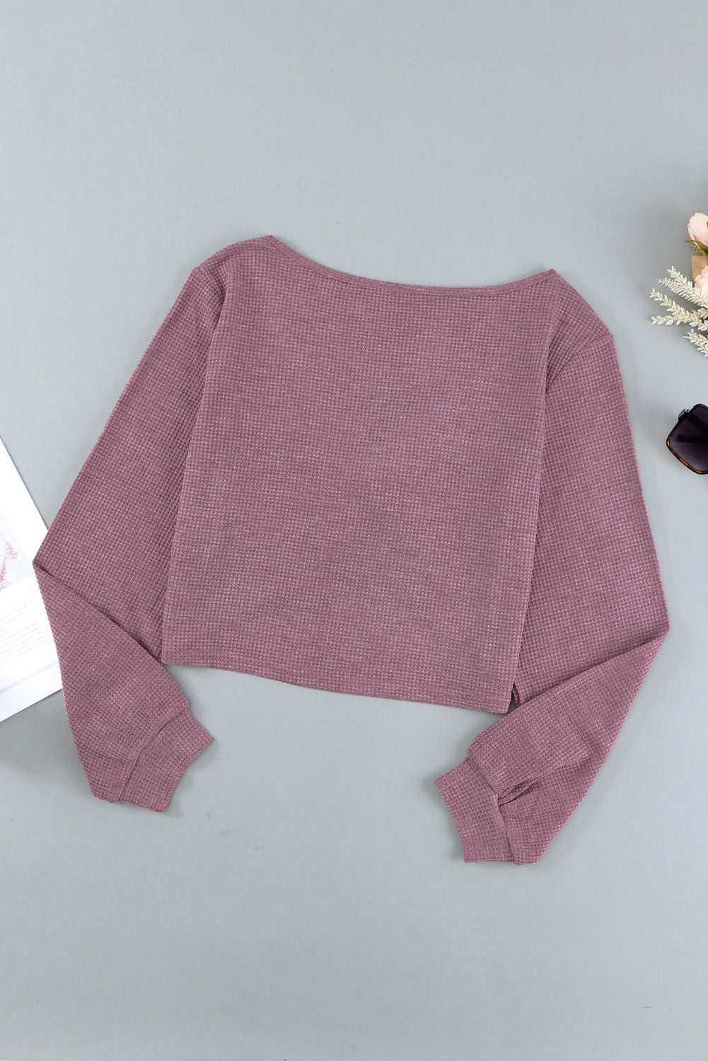 Twist Knot Long Sleeve Waffle Knit Crop Top