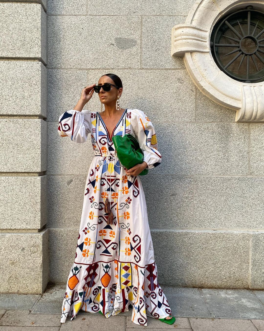 Women's V-Neck Long Sleeve Printed Boho Dress