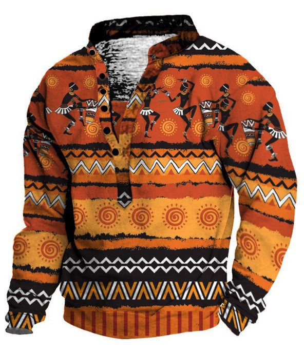 Men's Ethnic Totem Vintage Print Outdoor Casual Sweatshirt