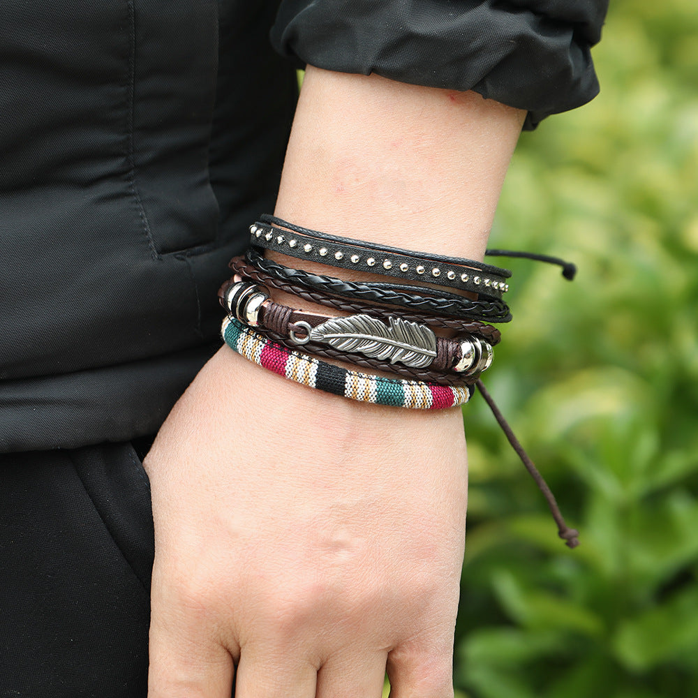 Jewelry Set Alloy Feather Bead Pull