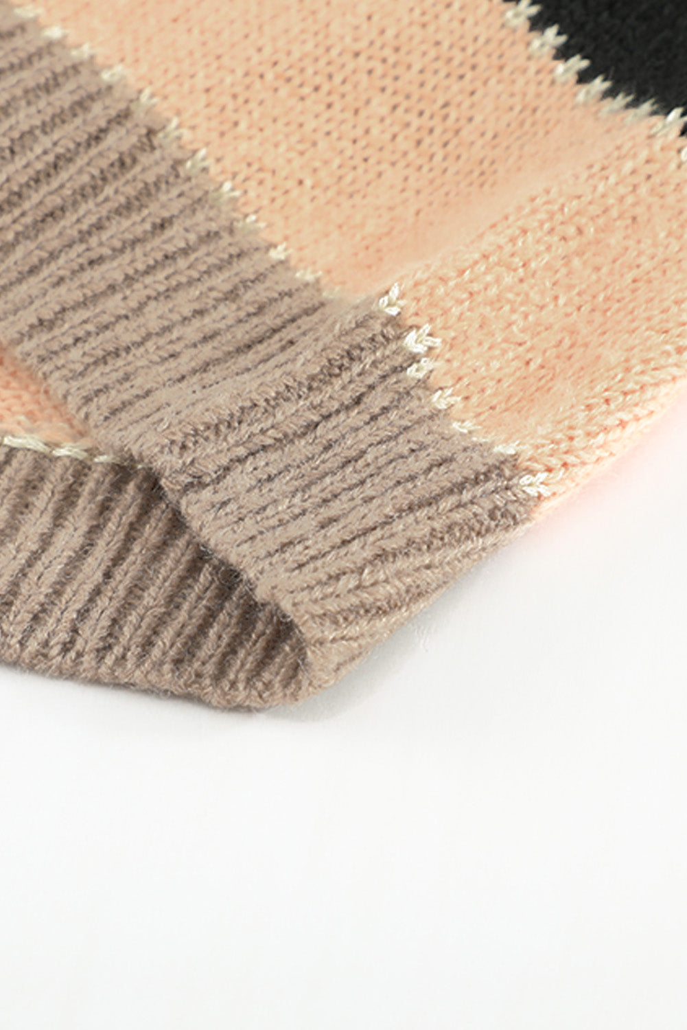 Drop-Shoulder Sleeve Striped Patchwork Pullover Sweater