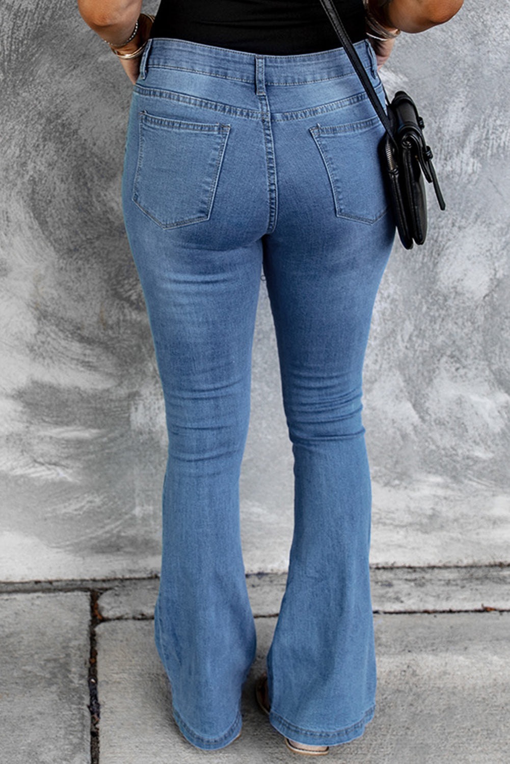 Dark Blue Mid Rise Button Front Flare Denim