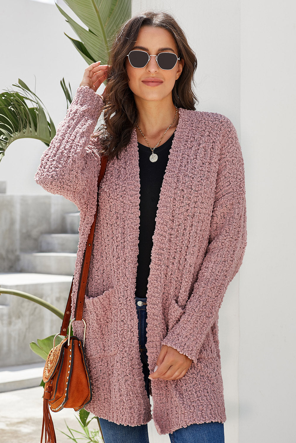 Dusty Pink Pebble Beach Textured Cardigan
