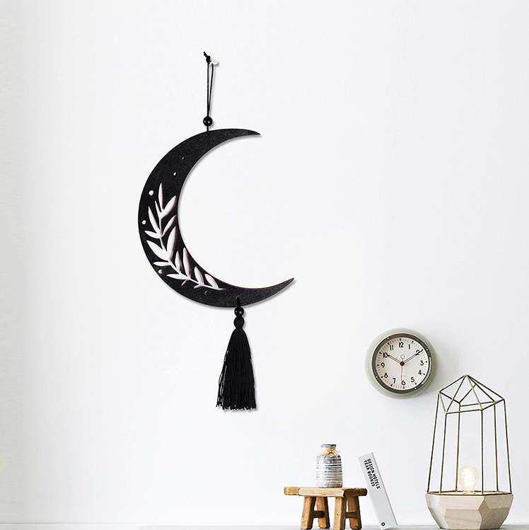 Moon Phase Wall Hanging Decor, Black Boho Moon Phase Garland Hanging Wall Art For Apartment Dorm Office Window Nursery Living Room Bedroom Decorative