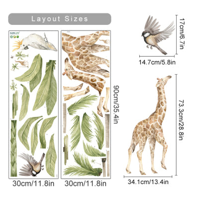 Boho Large African  Wild Animals Tropical Tree Wall Sticker