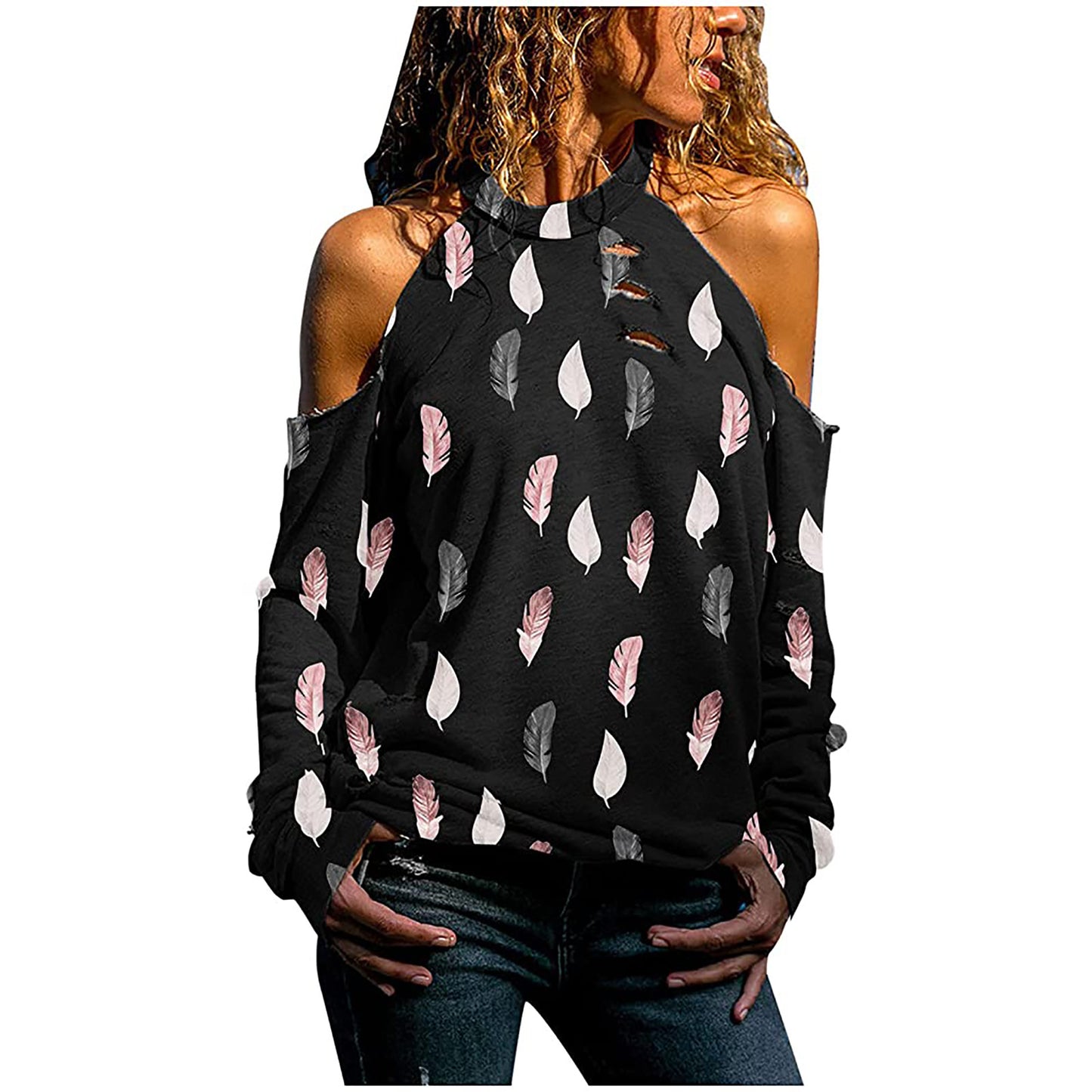 Printed Halter Strapless Long Sleeve Casual Top