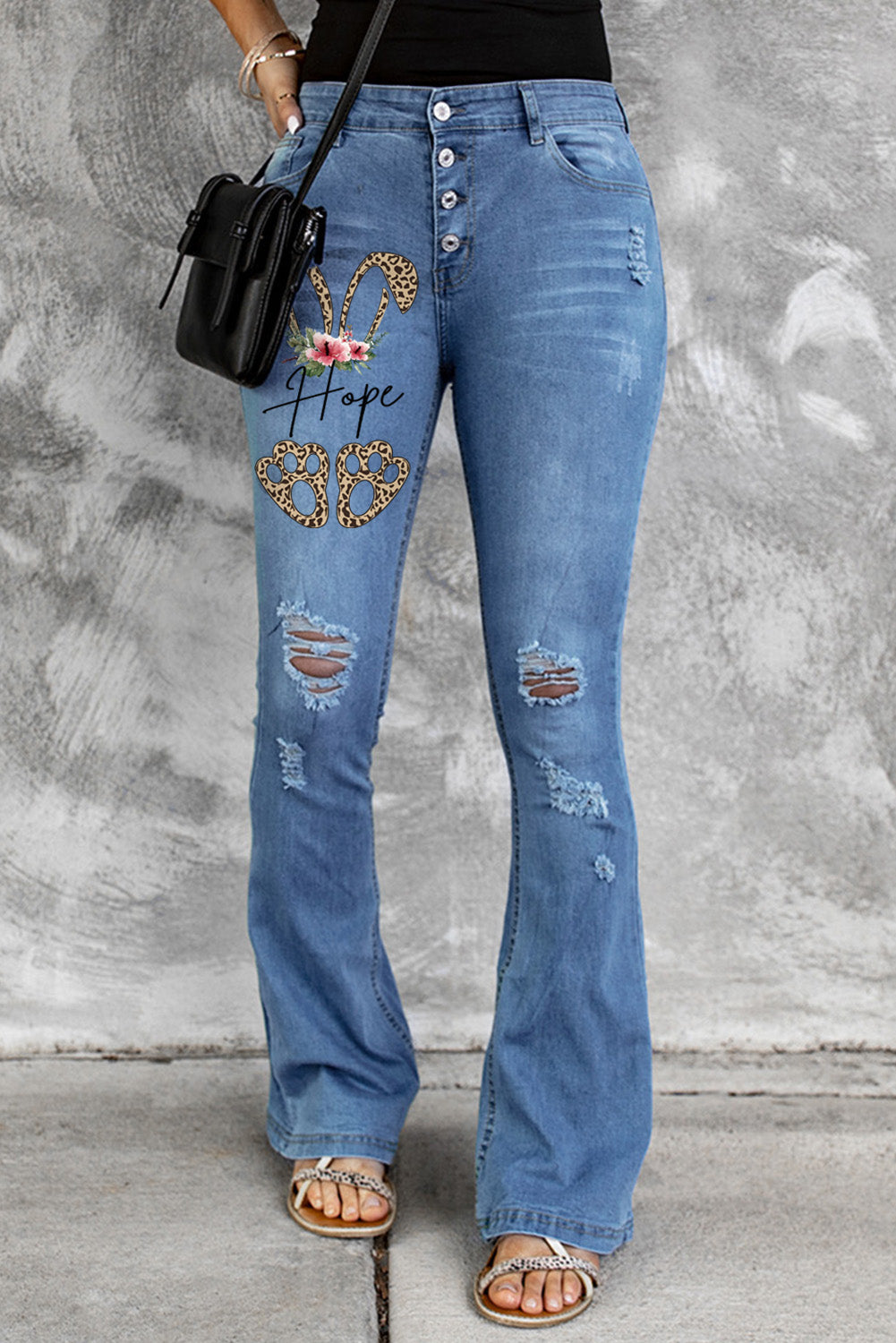 Dark Blue Mid Rise Button Front Flare Denim
