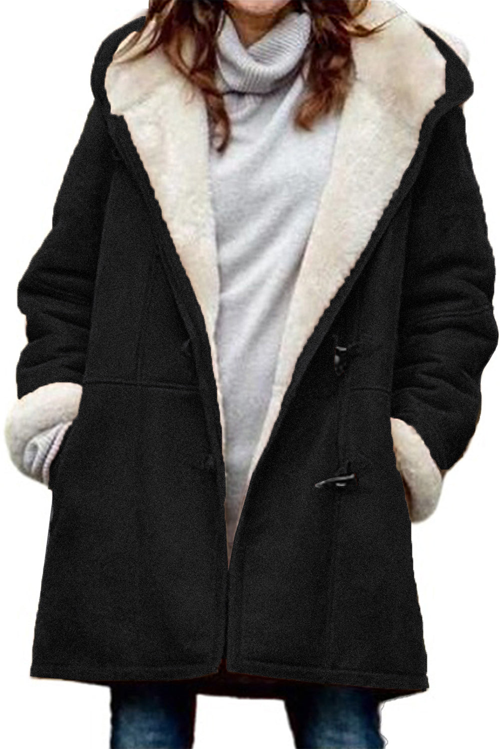 Fleece Suede Mid-length Hooded Coat
