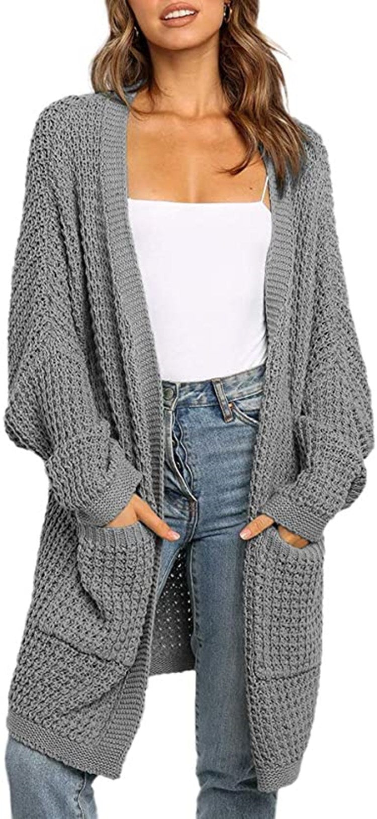 Women's solid color loose cardigan sweater
