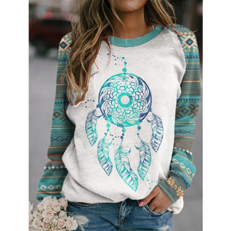 Floral Butterfly Round Neck Long Sleeve Sweatshirt Women T-shirt