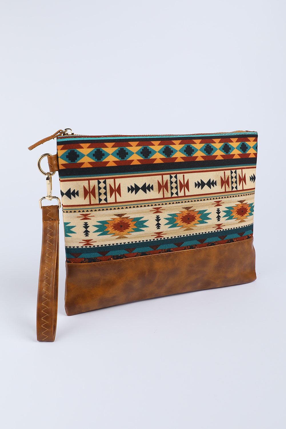 Multicolor Western Aztec Print Zipper PU Leather Clutch