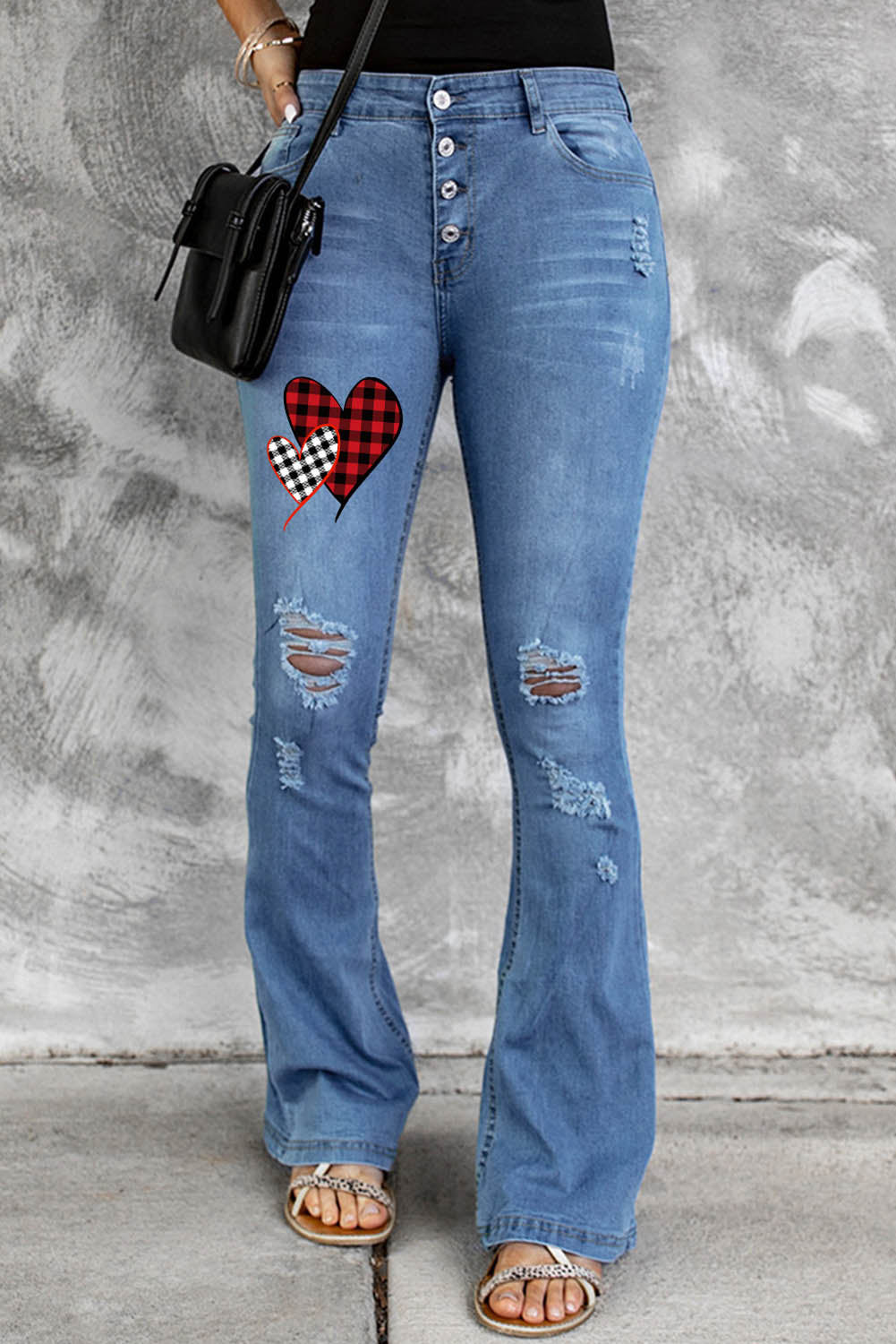 Dark Blue Mid Rise Button Front Flare Denim