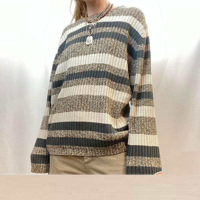 Vintage Contrast Stripe Crew Neck Sweater