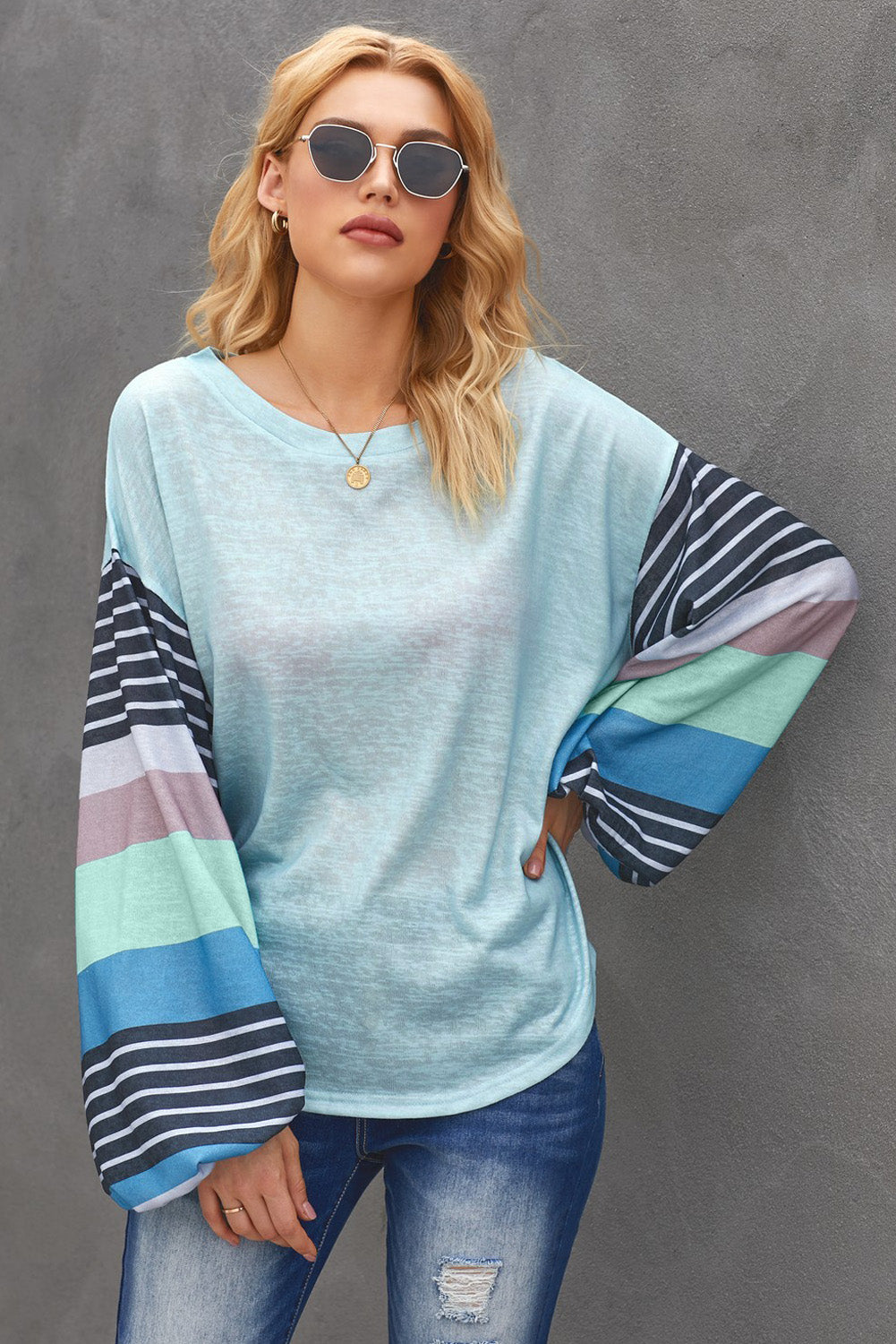 Striped Colorblock Long Sleeve Knit Top