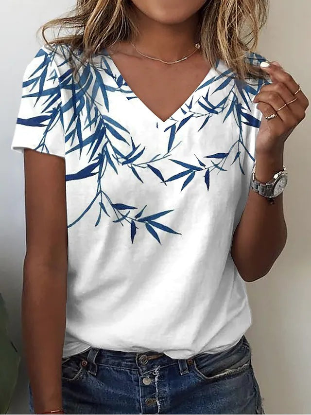 Women's T-shirt Feather Print Short Sleeve Casual
