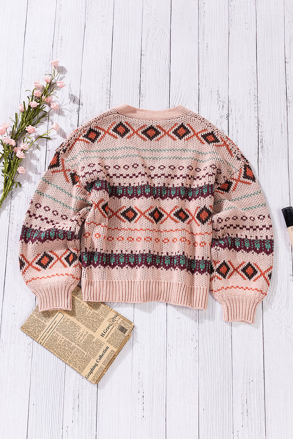 Multicolor Tribal Pattern V Neck Button Front Cardigan