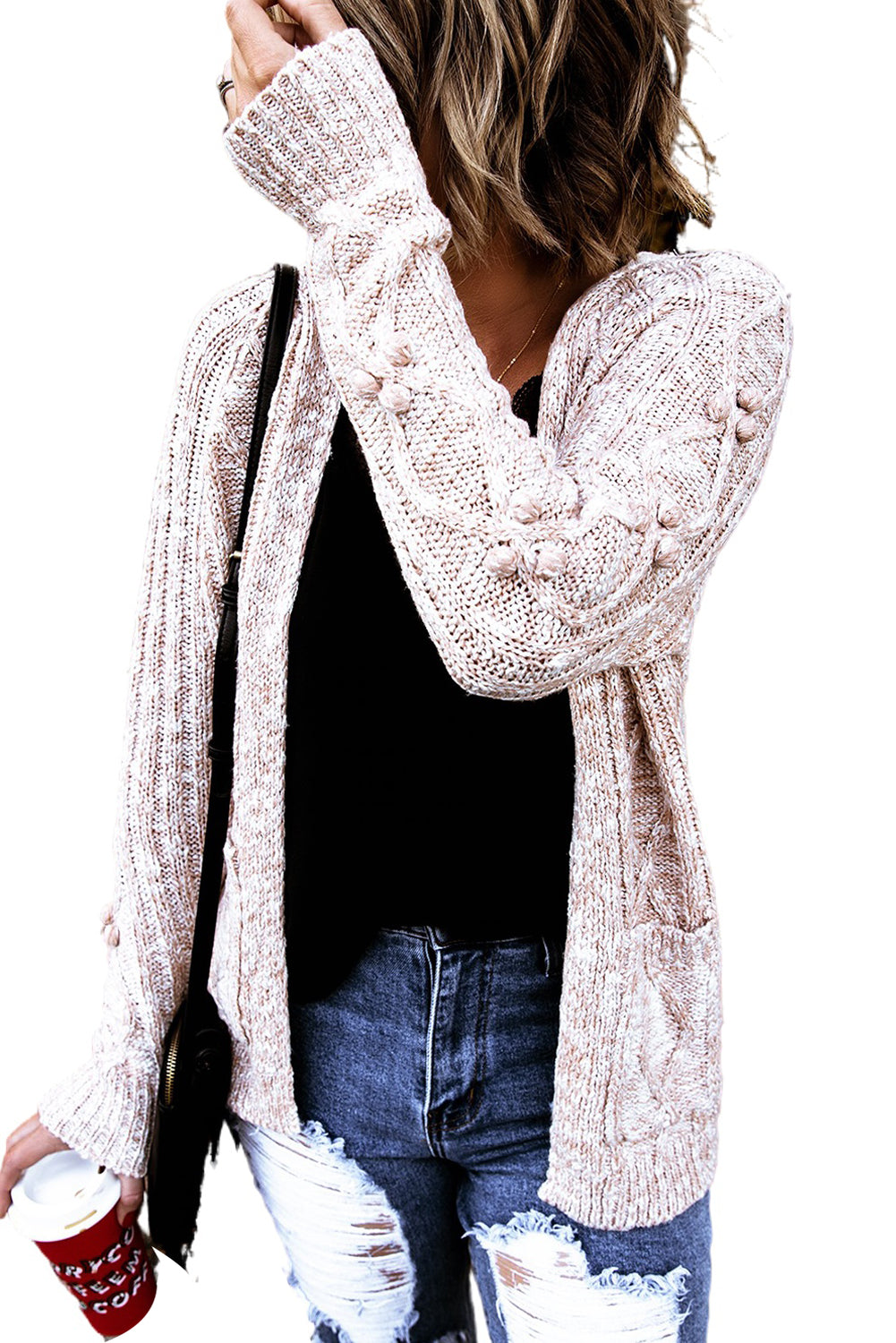 Pocket Open Front Knitted Sweater