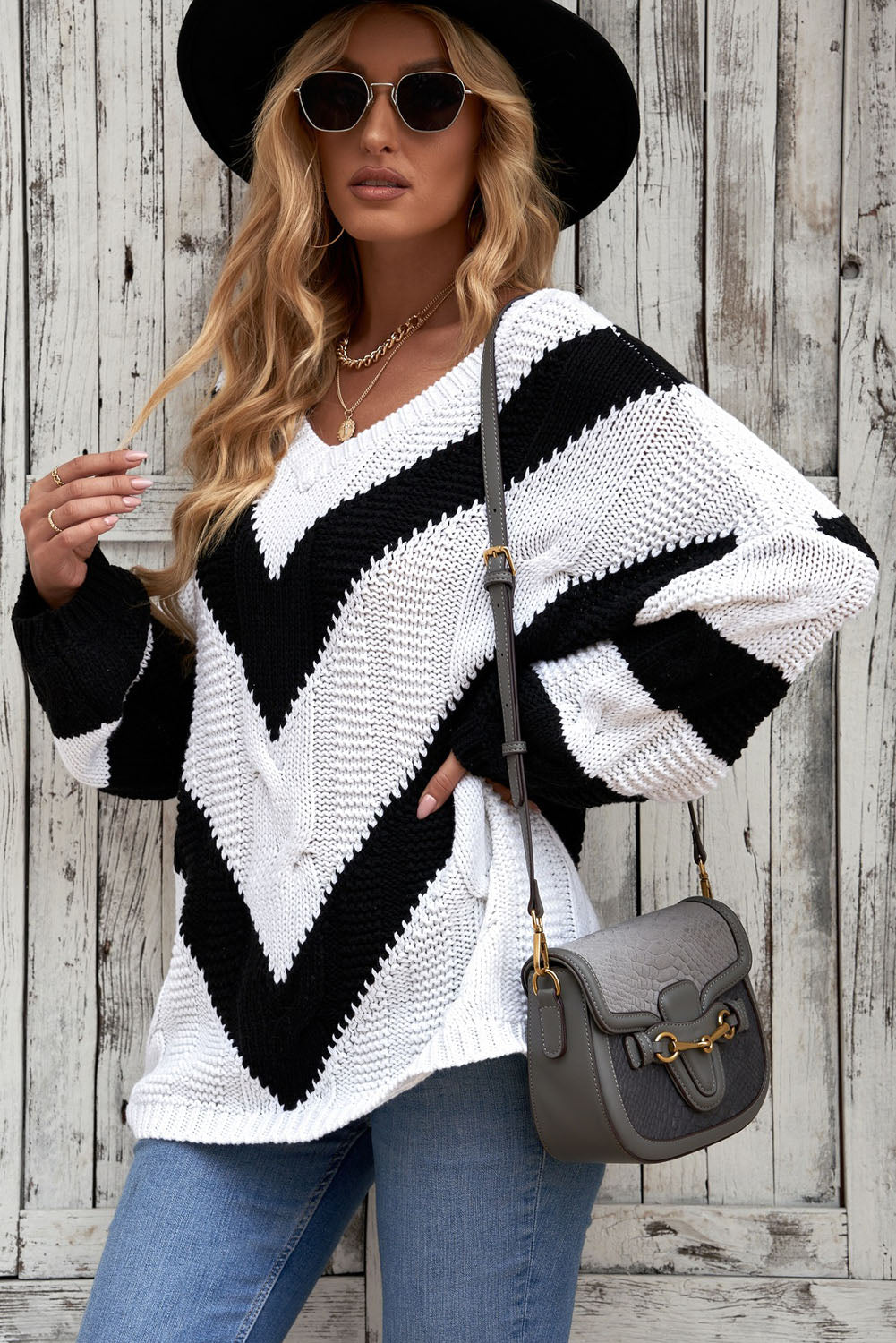 Color Block Drop Shoulder Oversize Sweater