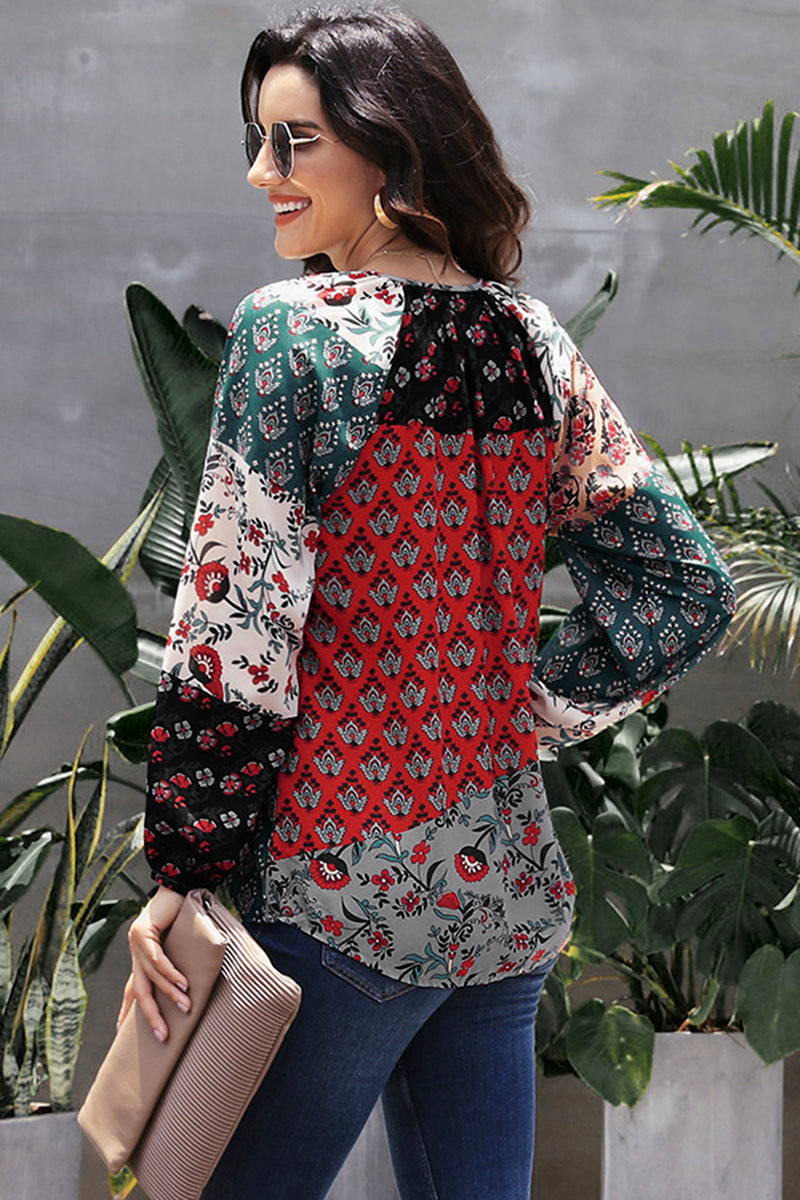 Multicolor Floral Print Peasant Blouse