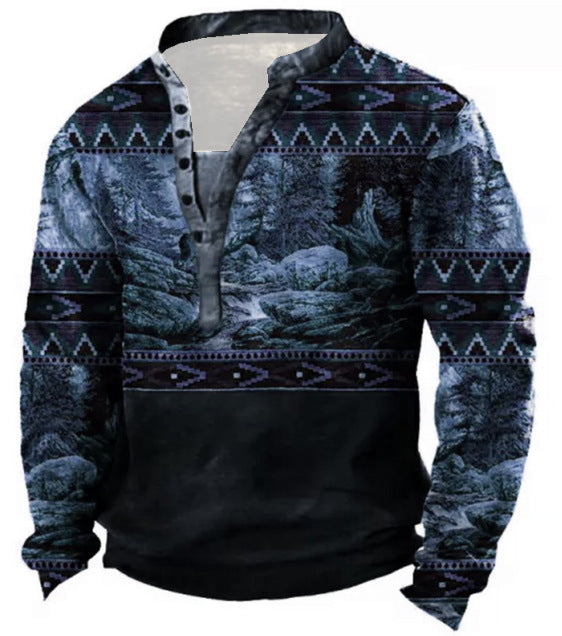 Men's Ethnic Totem Vintage Print Outdoor Casual Sweatshirt