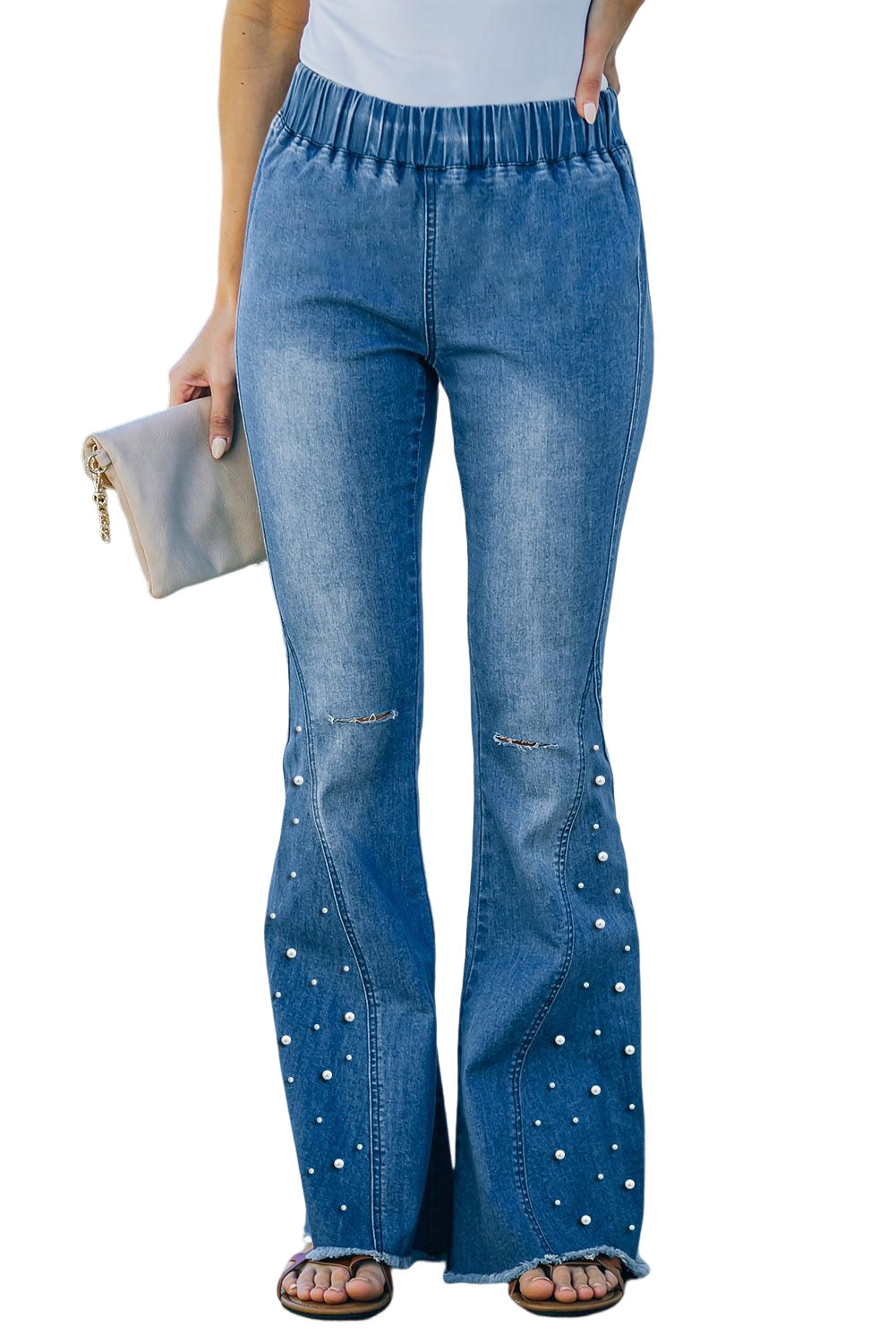 Multicolor Distressed Bell Bottom Denim Pants