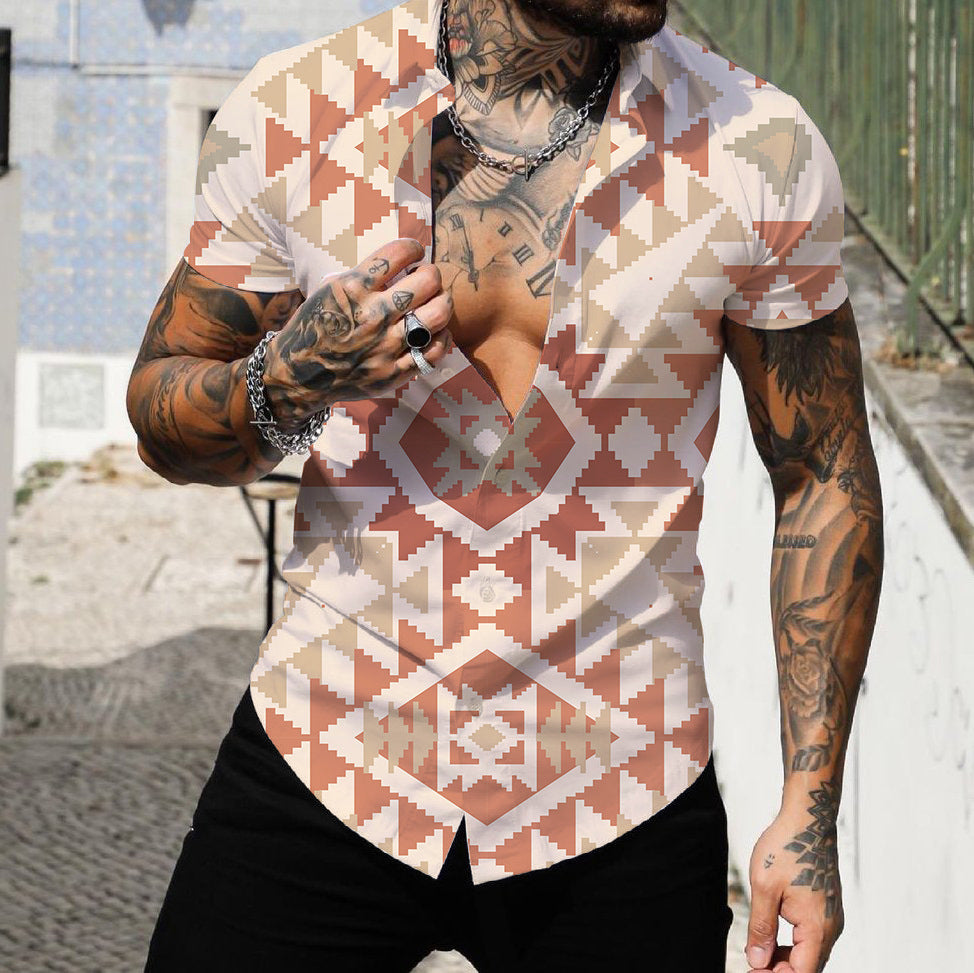 Men's 3D Digital Geometric Printed Short-sleeved Shirt