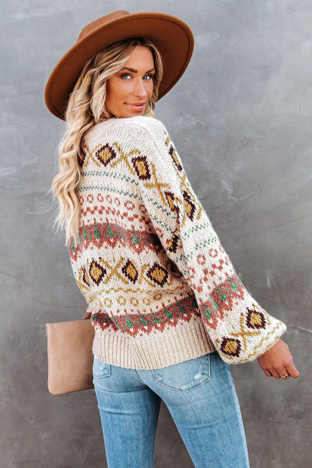Multicolor Tribal Pattern V Neck Button Front Cardigan
