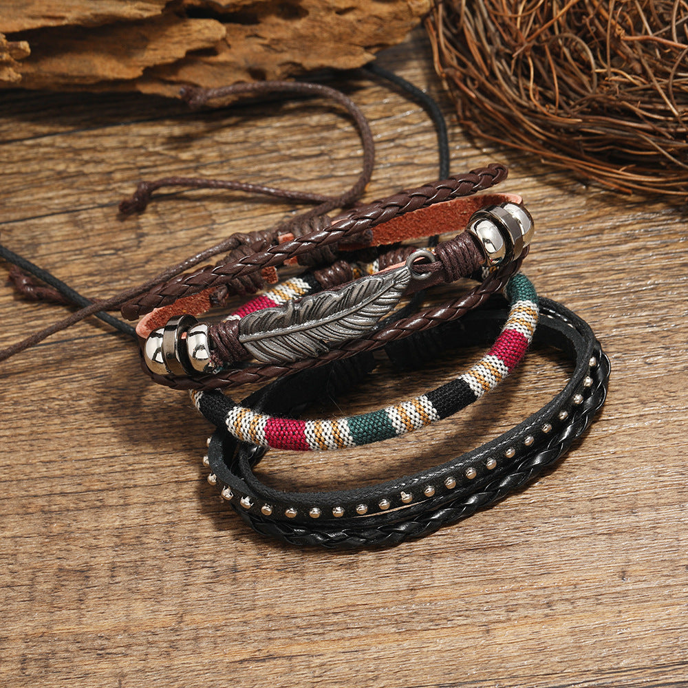 Jewelry Set Alloy Feather Bead Pull